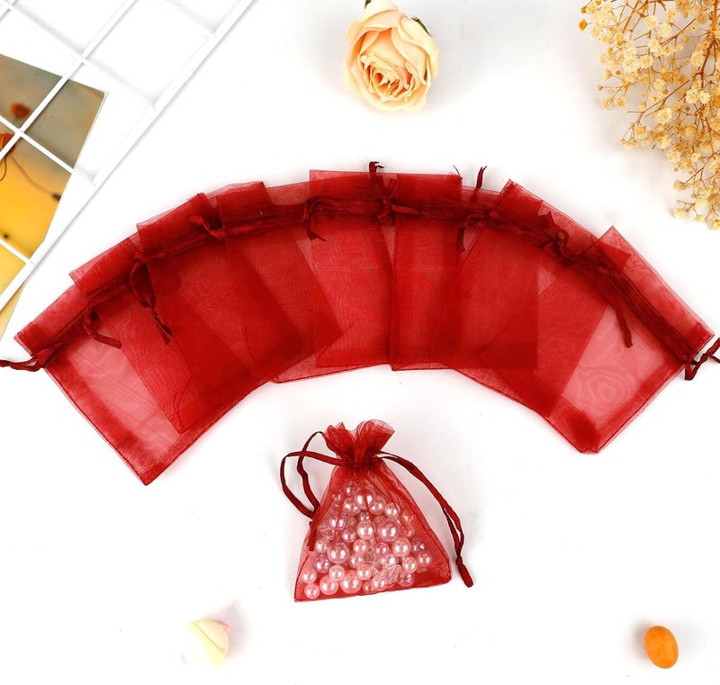 BOEIAC Burgundy Sheer Organza Bags - 3 x 4 inch, 50 Pcs, Small with Drawstring, Jewelry Gift & Party Favor Bags for Candy, Wedding, Christmas - Image 4